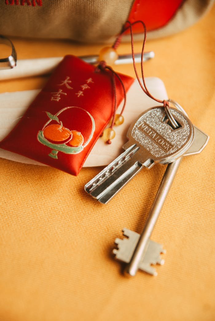 services-04 Elegant close-up of keys and a red pendant on a wooden table, featuring warm tones and artistic composition.